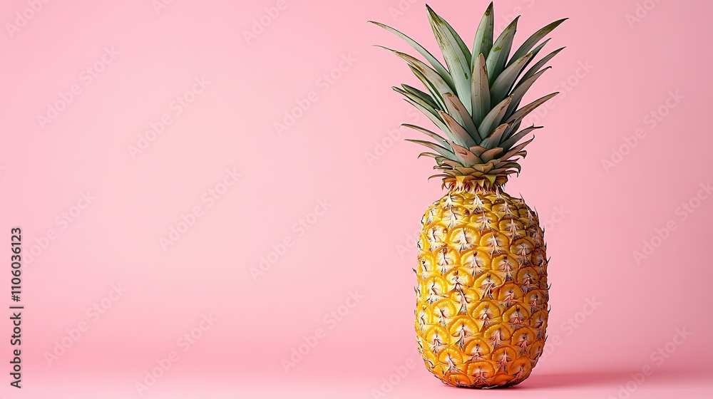 Single ripe pineapple on a pink background. Single ripe pineapple on a pink background.