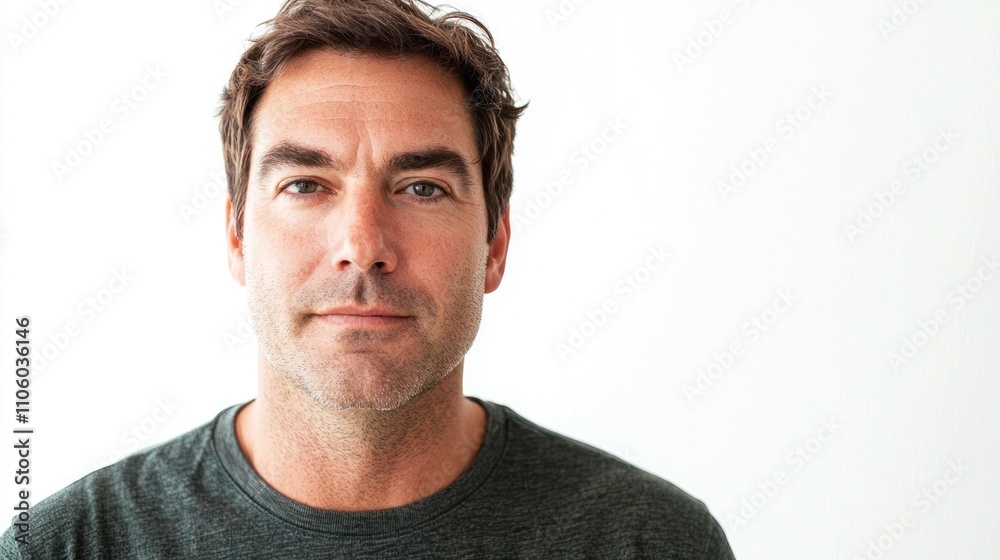 Fototapeta premium A clean and simple portrait of a man isolated on a white background, emphasizing his features and expression