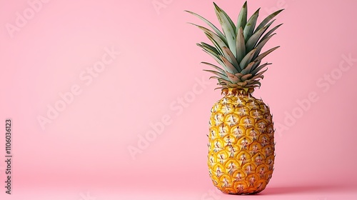 Single ripe pineapple on a pink background.