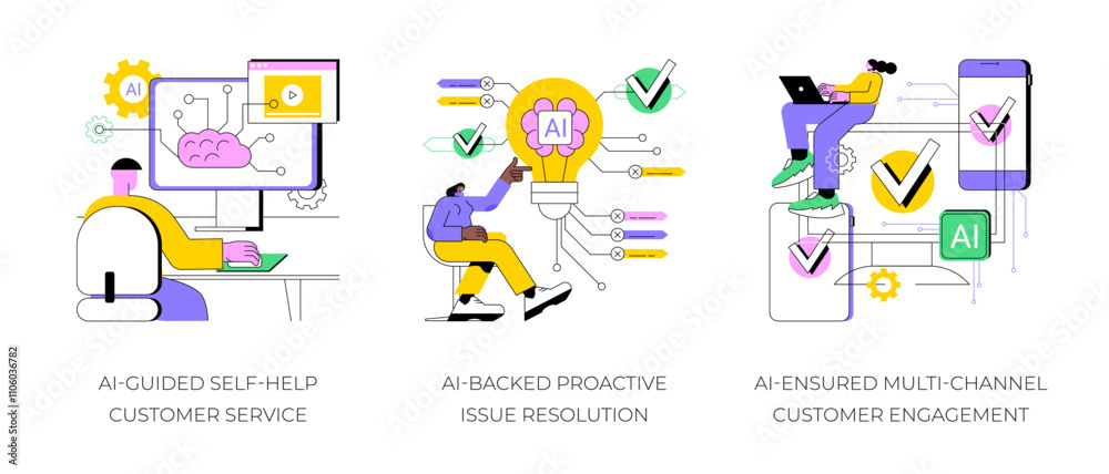 AI-Backed Customer Service abstract concept vector illustrations. AI-Backed Customer Service abstract concept vector illustrations.