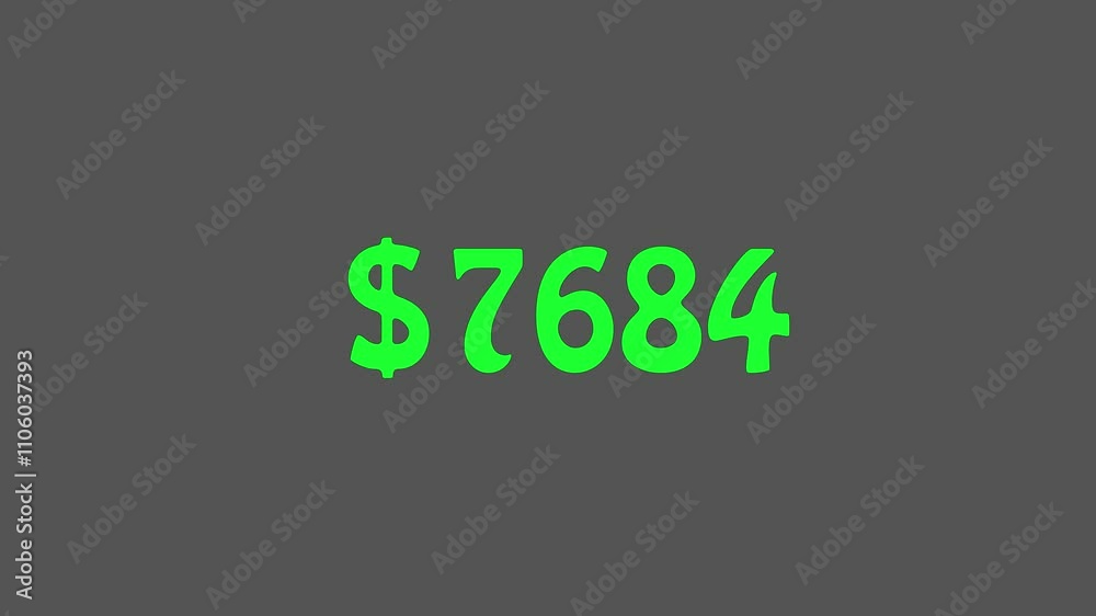 Animated Money Number Counter from 0 to 5000 Dollars. Number counter of dollar animation on black background .