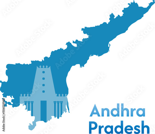 Indian State Andhra Pradesh vector map with masked hindu temple in the state