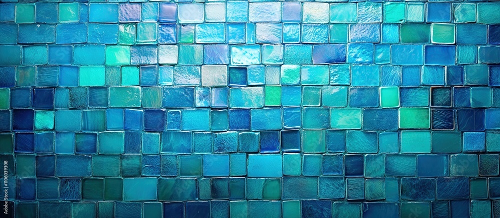 A mosaic of blue tiles creating a textured, vibrant wall display. A mosaic of blue tiles creating a textured, vibrant wall display.