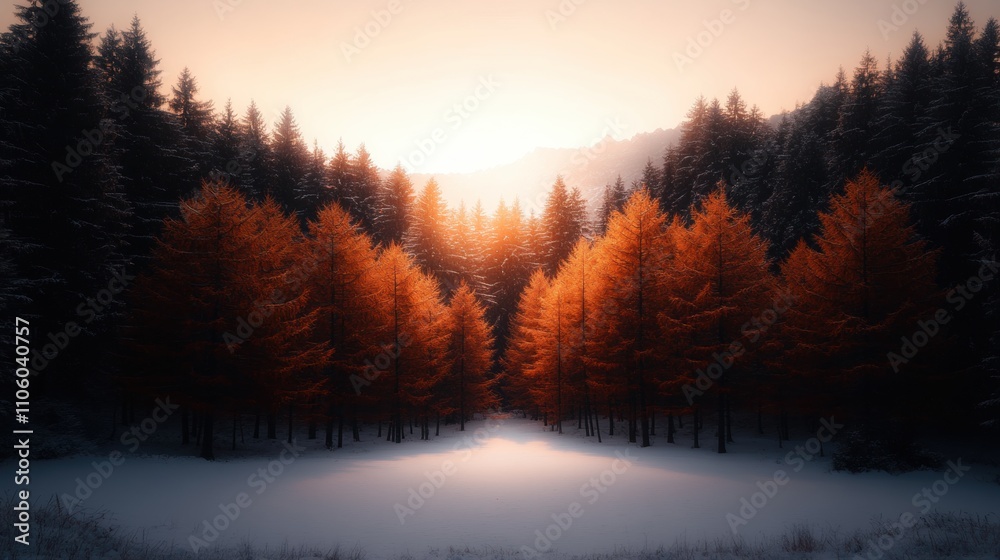 Fototapeta premium Winter Forest with Glowing Trees 