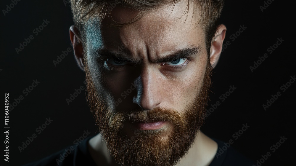 Obraz premium Intense Man with Beard and Focused Expression