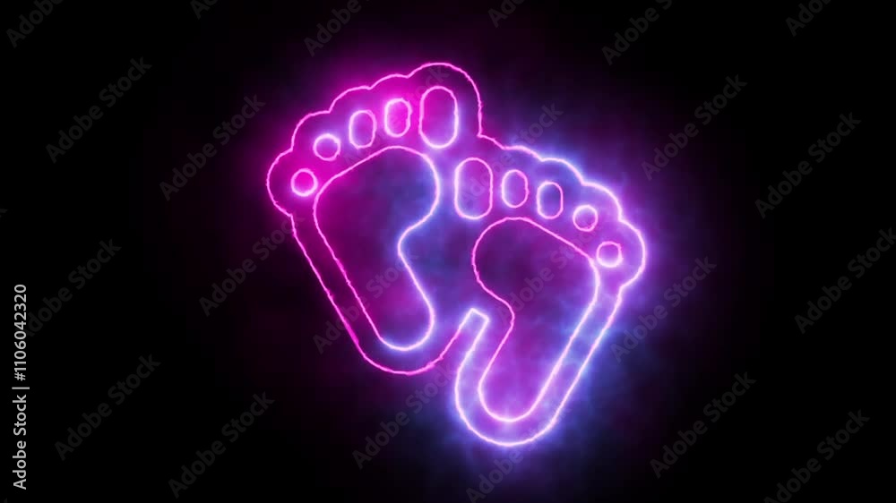 Glowing neon line Baby footprints icon isolated on black background. Baby feet sign. 4K Video motion graphic animation Glowing neon line Baby footprints icon isolated on black background. Baby feet sign. 4K Video motion graphic animation