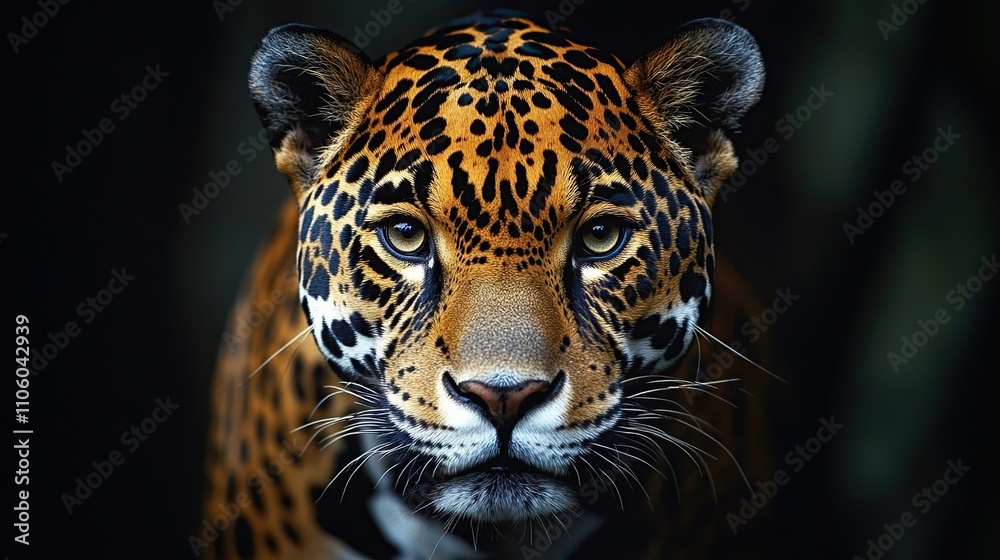 Obraz premium A close-up of a jaguar showcasing its striking fur patterns and intense gaze.
