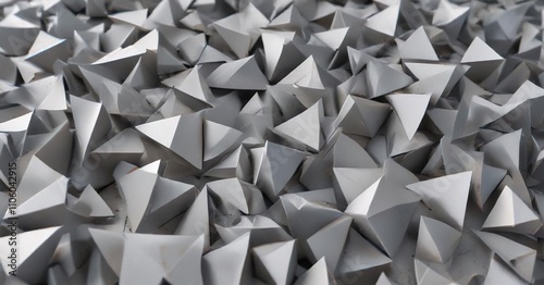 Interconnected triangles forming a 3D-like effect on gray paper, visual interest, triangles, modern design., geometric shapes photo