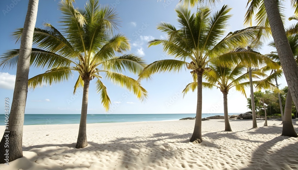 Tropical beach scene with palm trees and turquoise water. Tropical beach scene with palm trees and turquoise water.