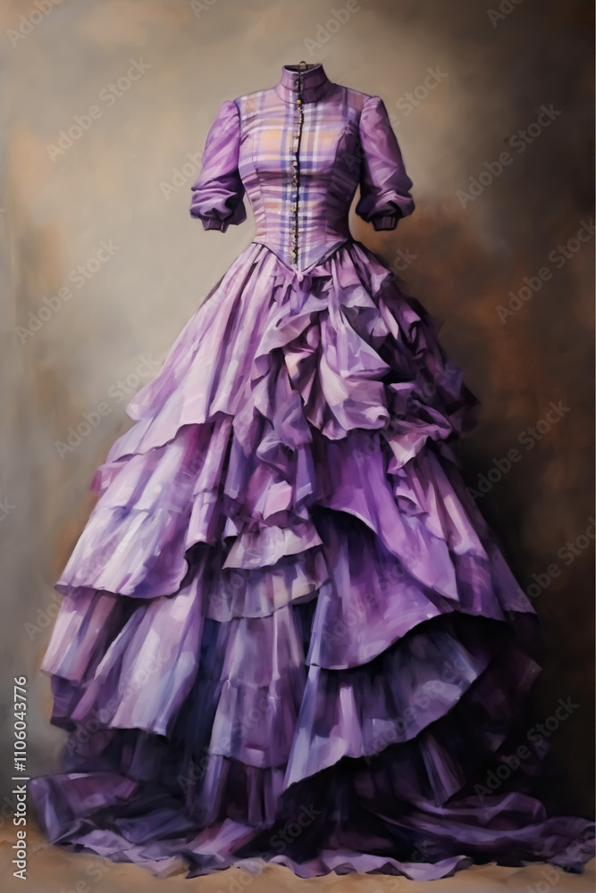 Fototapeta premium Scottish 18th century gown purple plaid tartan