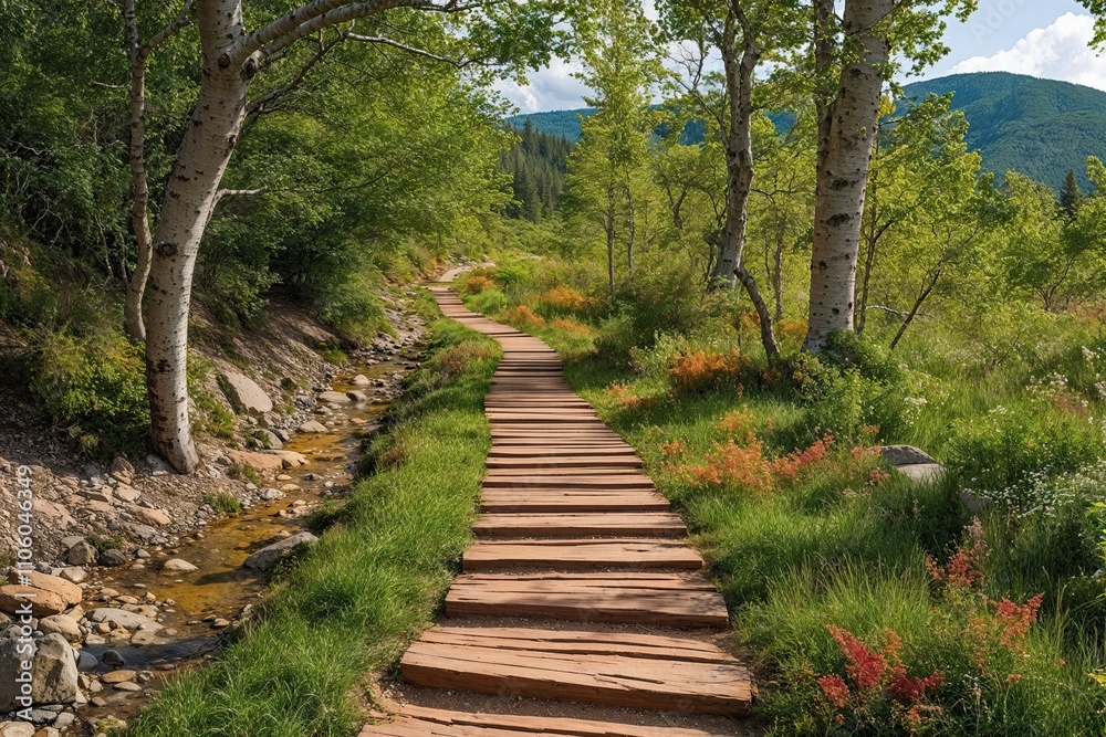 Obraz premium Nature Trail Exploration Discovering Colorful Paths and Scenic Routes