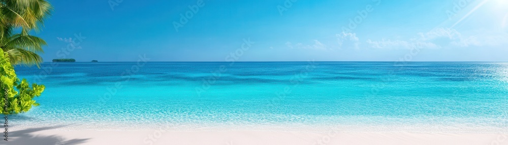 A serene beach scene featuring clear turquoise waters, soft white sand, and a bright blue sky, ideal for relaxation and vacation vibes. A serene beach scene featuring clear turquoise waters, soft white sand, and a bright blue sky, ideal for relaxation and vacation vibes.