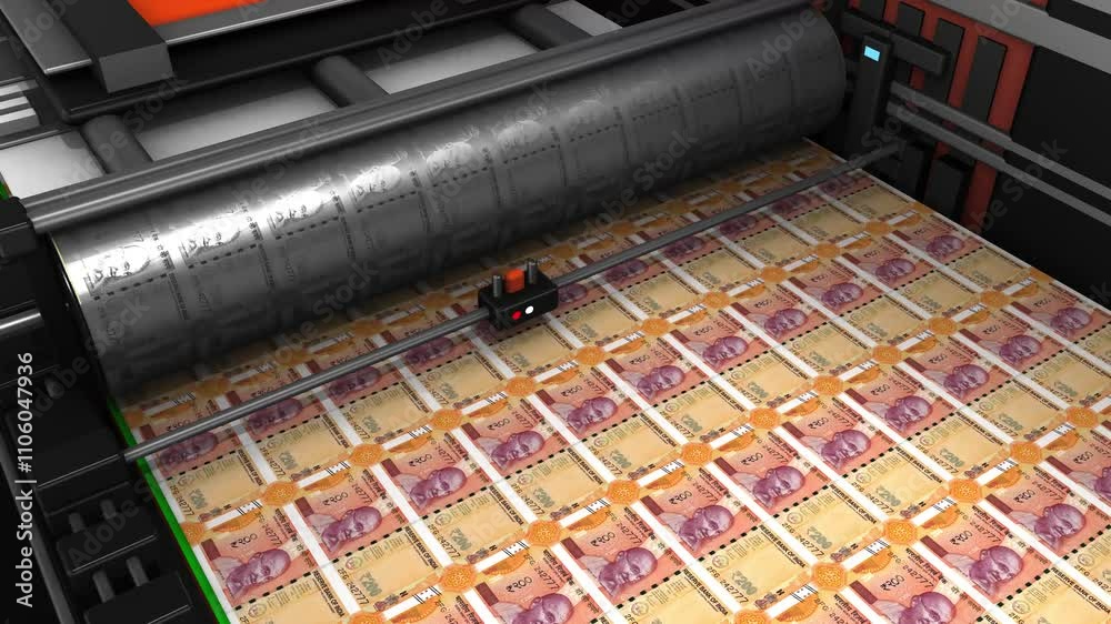 two hundred thousand indian rupee bank note money printing. 4k looping animation footage