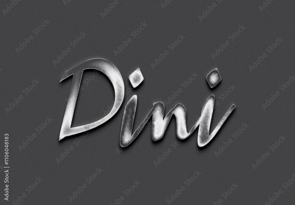 Chrome metal 3D Indonesian name design of Dini on grey background. Chrome metal 3D Indonesian name design of Dini on grey background.