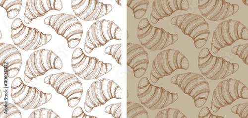 Pattern of Croissant. 100% hand drawn vector image. 