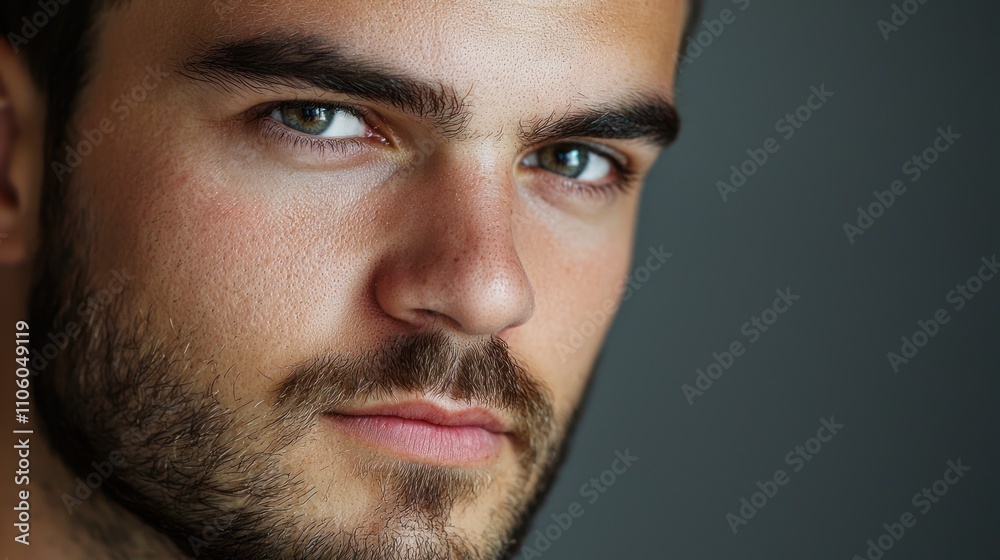 Obraz premium A close-up studio portrait of a man with an engaging gaze, perfect for lifestyle branding