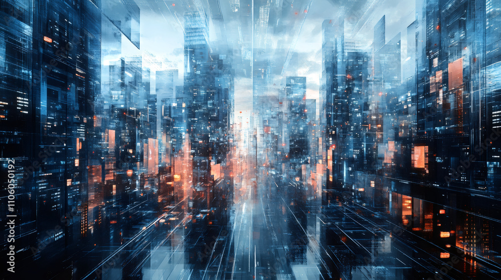 The futuristic smart city's skyscrapers buzz with digital information, shaping a dynamic urban environment The futuristic smart city's skyscrapers buzz with digital information, shaping a dynamic urban environment