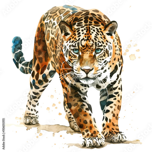 A watercolor painting of Jaguar, isolated on a white background. Jaguar vector.