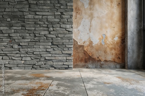 Chipped Grey Stone Weathered Wall Vintage Concrete Flooring Artistic Visualization