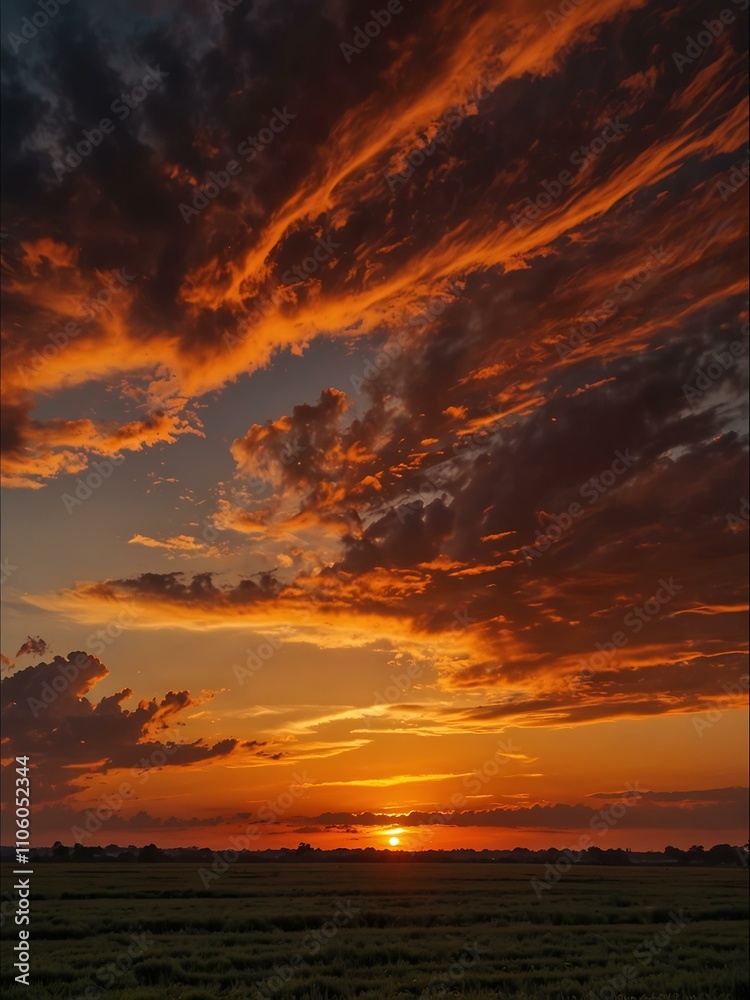Fiery orange sunset with vibrant sky, creating a mesmerizing atmosphere. Fiery orange sunset with vibrant sky, creating a mesmerizing atmosphere.