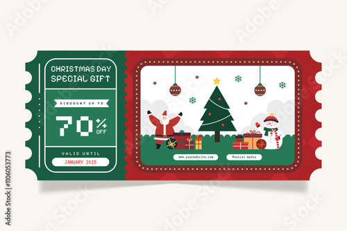 Christmas vintage and retro voucher coupon design with cute illustration