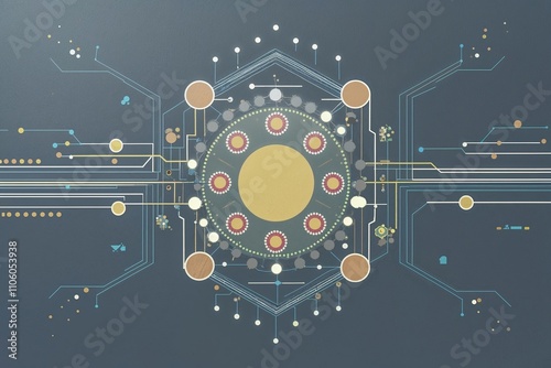 Distinctive Technology Framework with Interconnected Shapes and Dots on Canvas photo