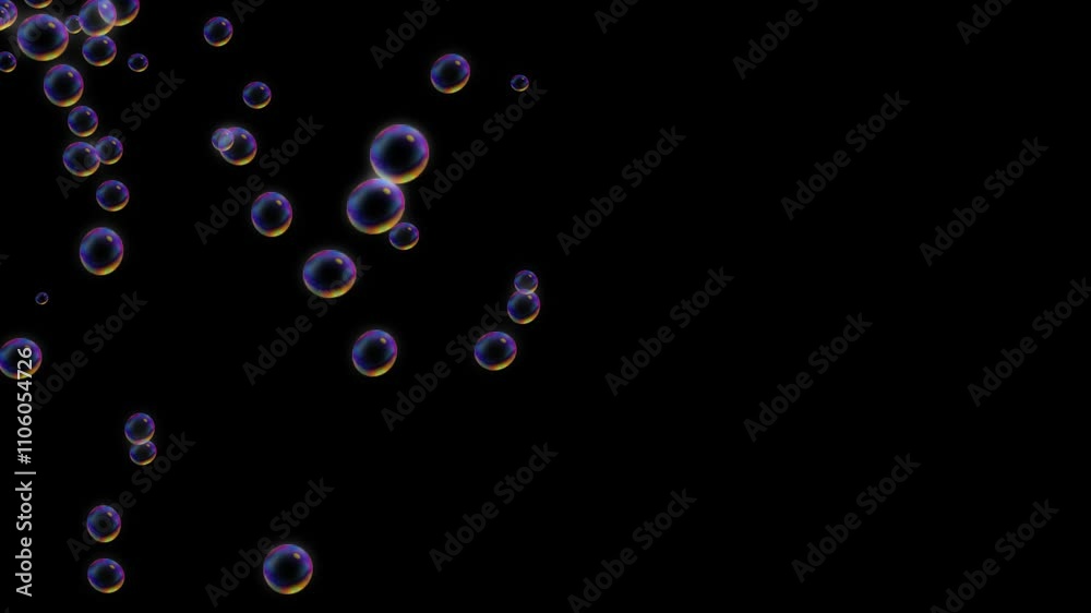 Black background with flying bubbles Black background with flying bubbles