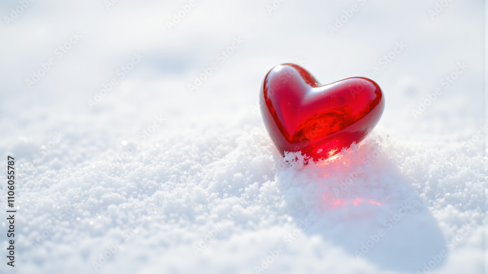 Fototapeta premium Beautiful Red Heart on Snowy Background