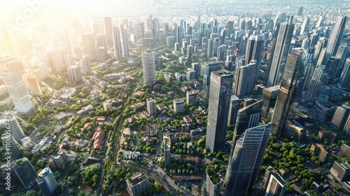 Fototapeta Naklejka Na Ścianę i Meble -  A city experiences rapid expansion, with new neighborhoods, shopping centers, and public transportation systems transforming the landscape