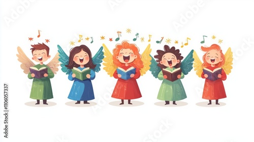 Cheerful angels singing in harmony together.