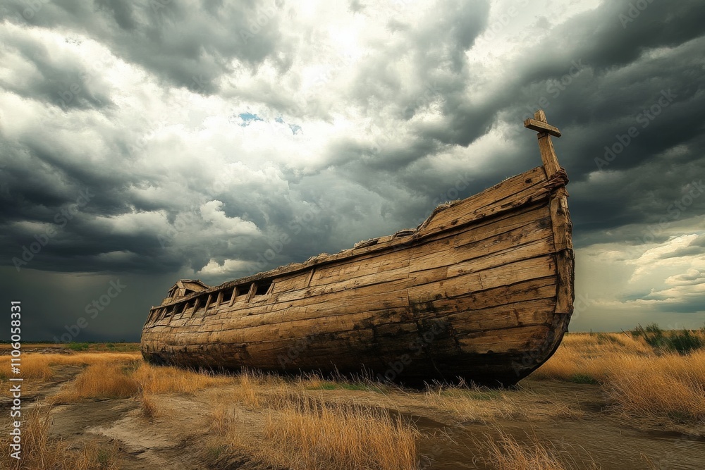 Noah's Ark in Agri, Armenia. Biblical Scene with Bleak Clouds Noah's Ark in Agri, Armenia. Biblical Scene with Bleak Clouds