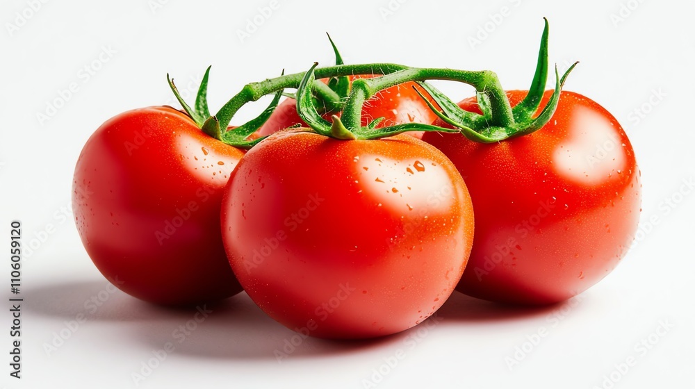 Fresh red tomatoes on vine, white isolated background. Fresh red tomatoes on vine, white isolated background.