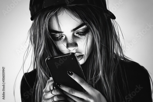 Obsessed with Smartphone: Teenage Girl Addicted to Social Media Messaging