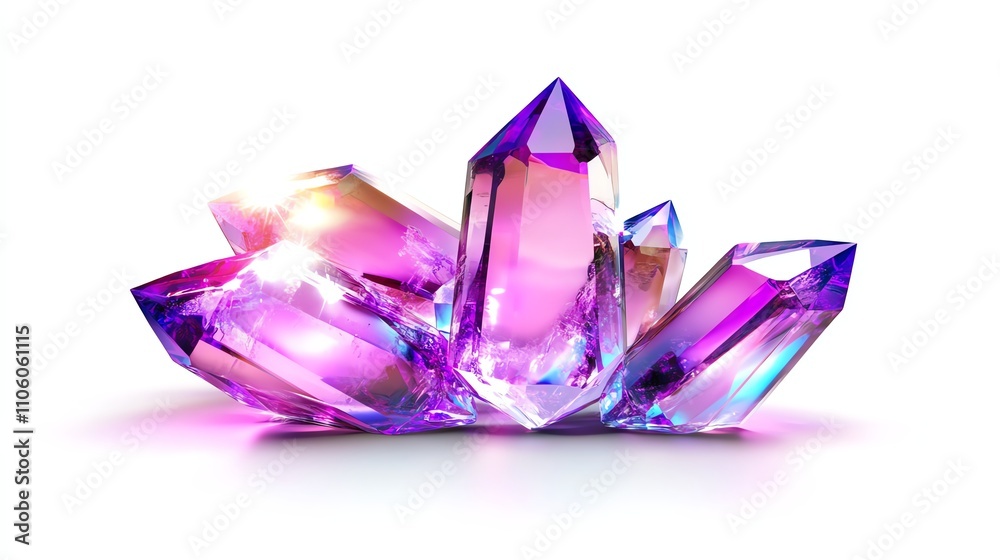 Colorful purple crystals, white isolate background Colorful purple crystals, white isolate background