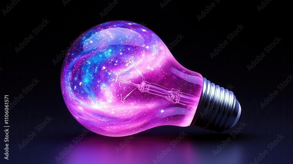 Thinking creativity concept. A vibrant light bulb with a cosmic galaxy design, blending creativity and innovation in a visually stunning way. Thinking creativity concept. A vibrant light bulb with a cosmic galaxy design, blending creativity and innovation in a visually stunning way.