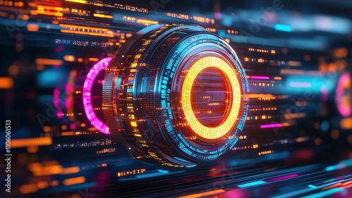 Social Responsibility Corporate Governance concept. Infographic-inspired concept of overlapping corporate values, illustrated as glowing Venn diagrams in a high-tech setting