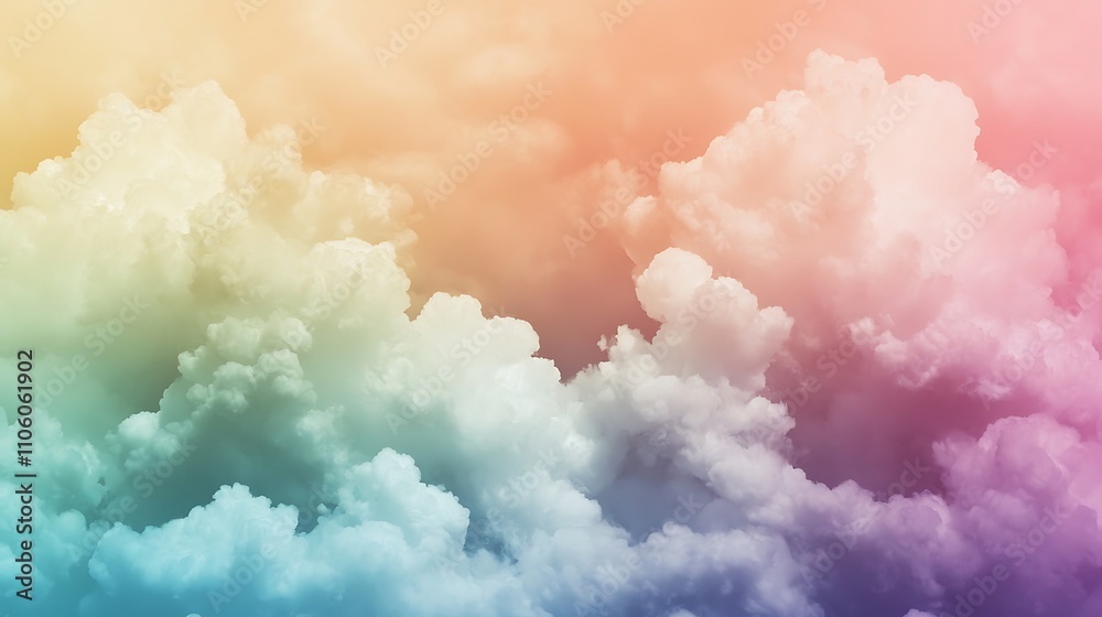 Fototapeta premium A vibrant gradient of clouds in pastel colors creates a dreamy, serene atmosphere.