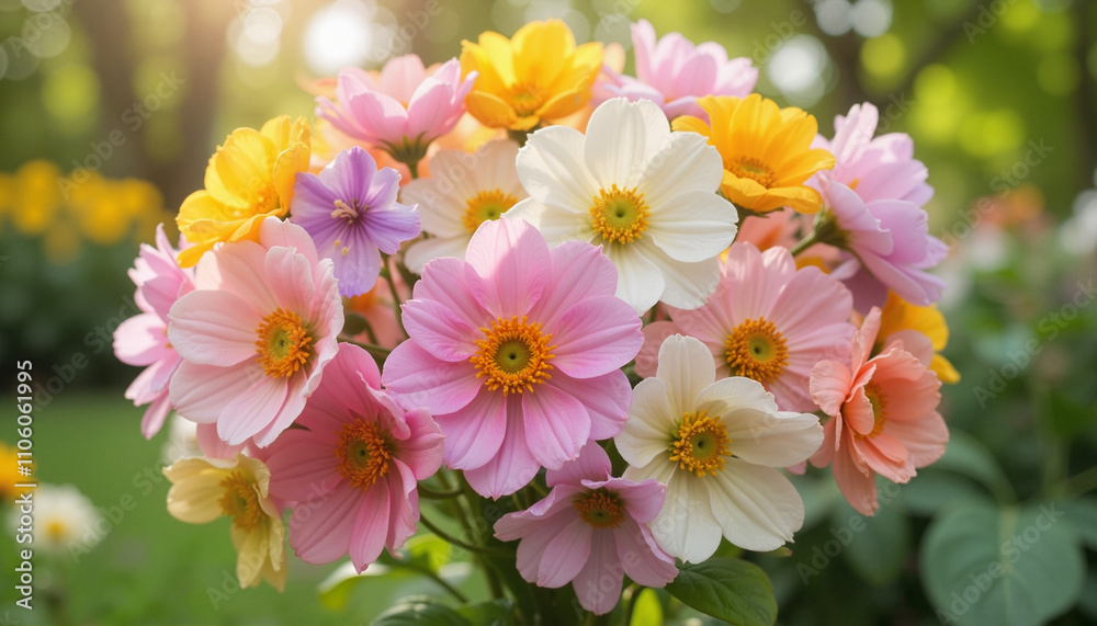 Colorful cosmos flowers in a sunny garden Colorful cosmos flowers in a sunny garden