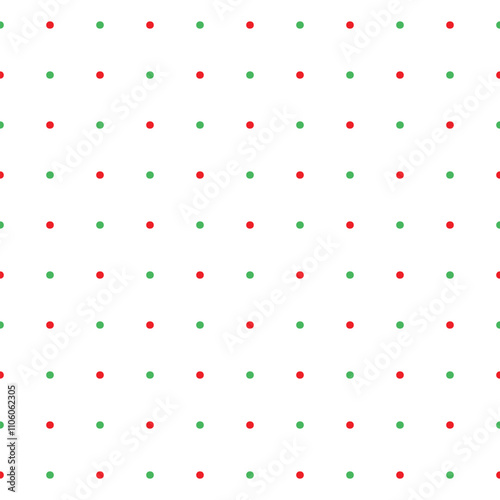 Small red and green seamless polka dot pattern vector, White background. Christmas theme