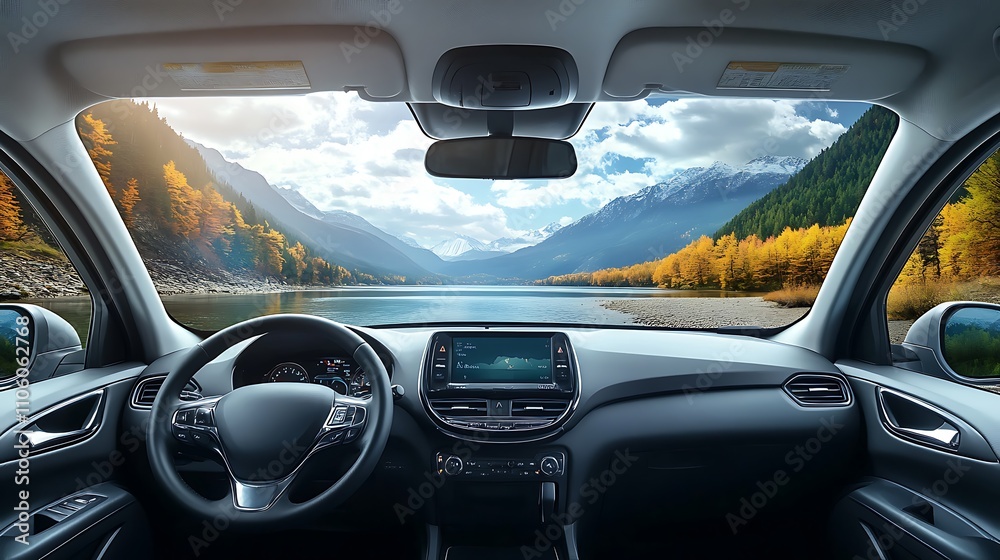 Autumn Mountain Lake View From Car Interior Autumn Mountain Lake View From Car Interior