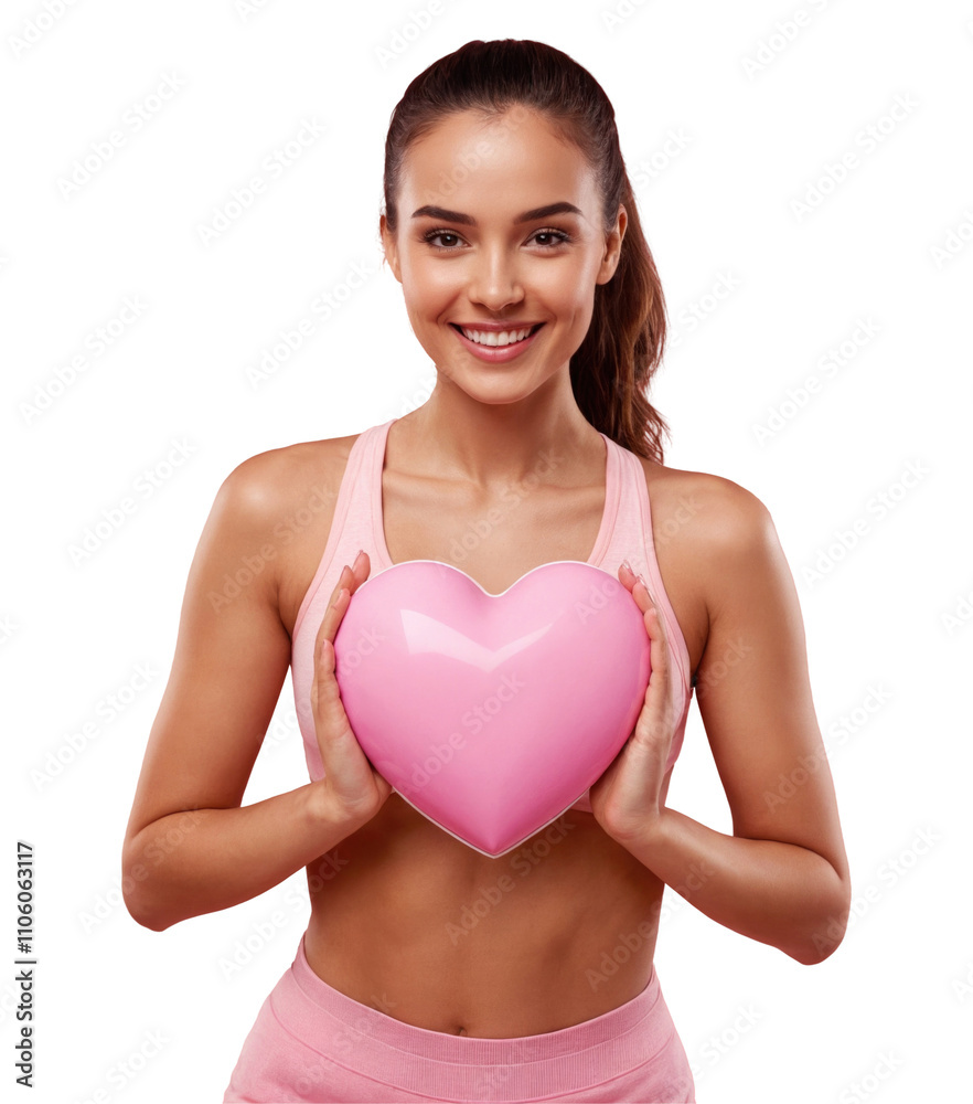 Smile cute Woman in holding heart shape, Valentine day. PNG isolated on transparent background Smile cute Woman in holding heart shape, Valentine day. PNG isolated on transparent background