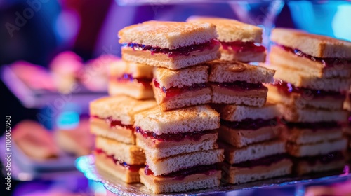 Delicious Stacked Peanut Butter and Jelly Sandwiches Party Treats photo