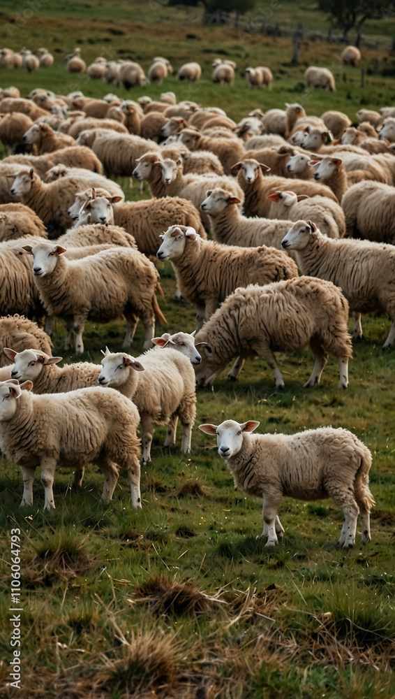 Obraz premium Flock of sheep grazing.