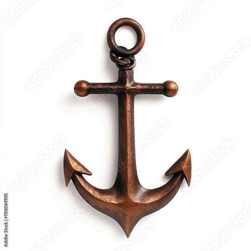 Copper anchor with a unique design, white isolated background. photo