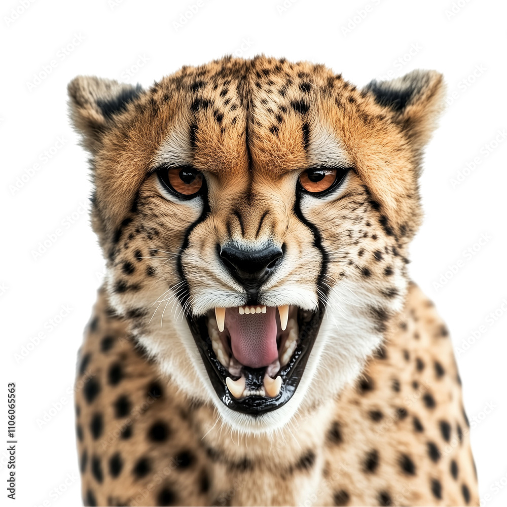 Dangerous Cheetah Portrait Looking Directly at Camera Isolated on Transparent Background Dangerous Cheetah Portrait Looking Directly at Camera Isolated on Transparent Background