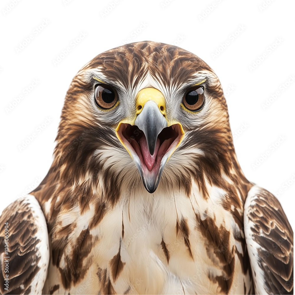 Intimidating Hawk Portrait Looking Directly at Camera Isolated on Transparent Background