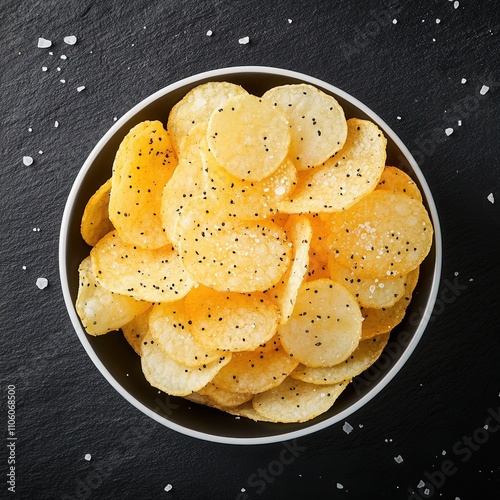 Crispy potato chips in a bowl with seasoning.