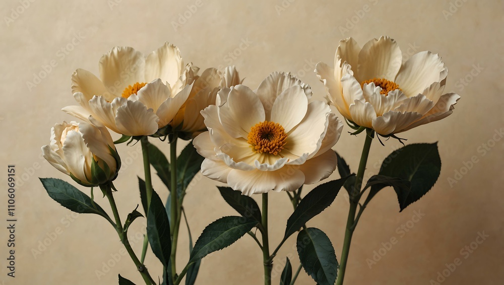 Obraz premium Flowers on a cream-colored background.