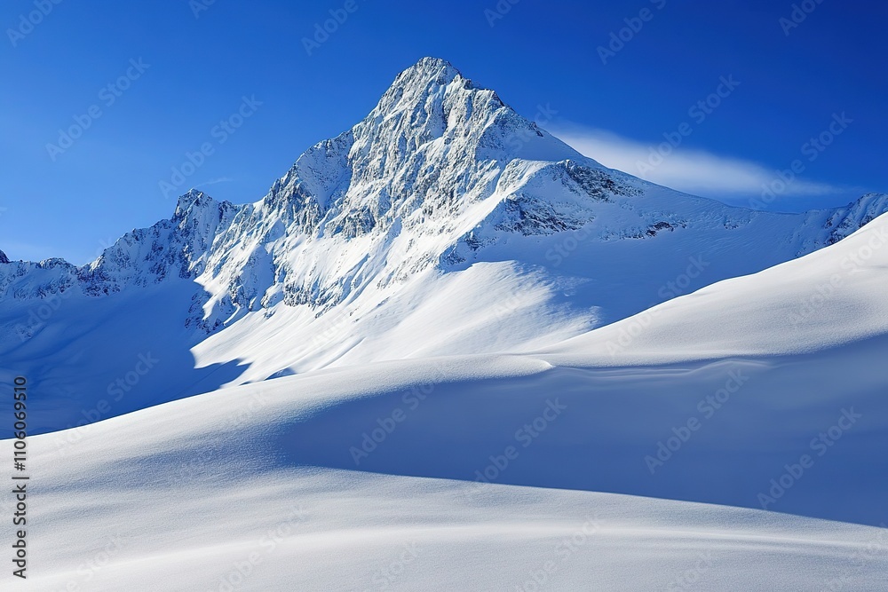 Naklejka premium Snow-capped mountain peak under bright blue sky