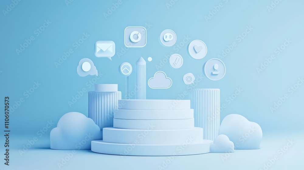 Digital platform with icons on blue backdrop. Digital platform with icons on blue backdrop.